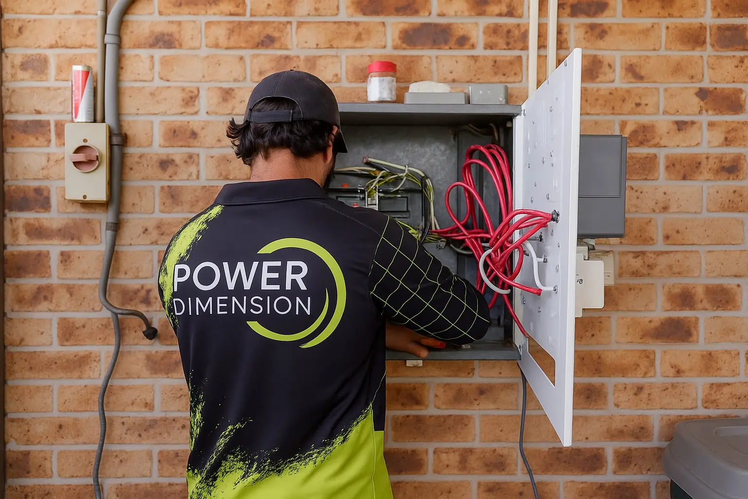 Power Dimension electrician working on a switchboard